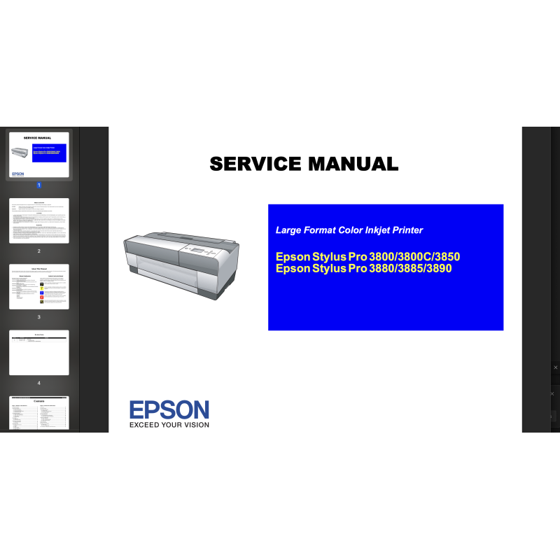 Epson Pro 3800, 3850, 3880, 3885, 3890 plotters Service Manual, Circuit Diagrams and Parts List