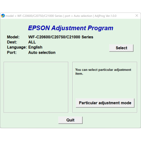 Epson WF-C21000, WF-C20600, WF-C20750 Ver.1.0.0 Service Adjustment Program