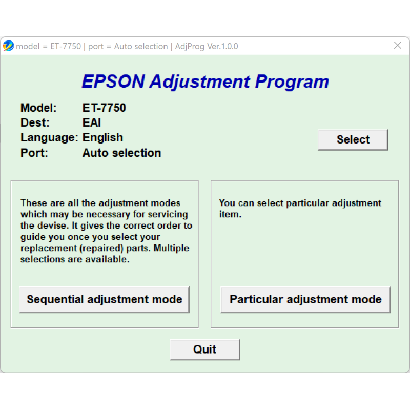 Epson ET-7750 (EAI) Ver.1.0.0 Service Adjustment Program