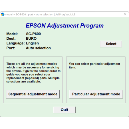 Epson Sure Color SC-P600 (EURO) Ver.1.1.3 Service Adjustment Program